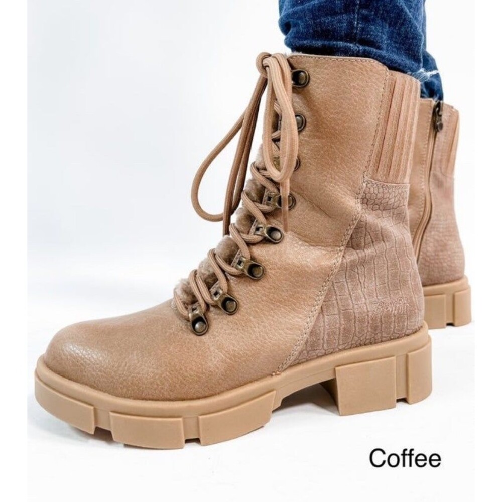 Booties Blowfish Malibu boots womens 8.5 8 1/2 brown boots combat zipper easy on